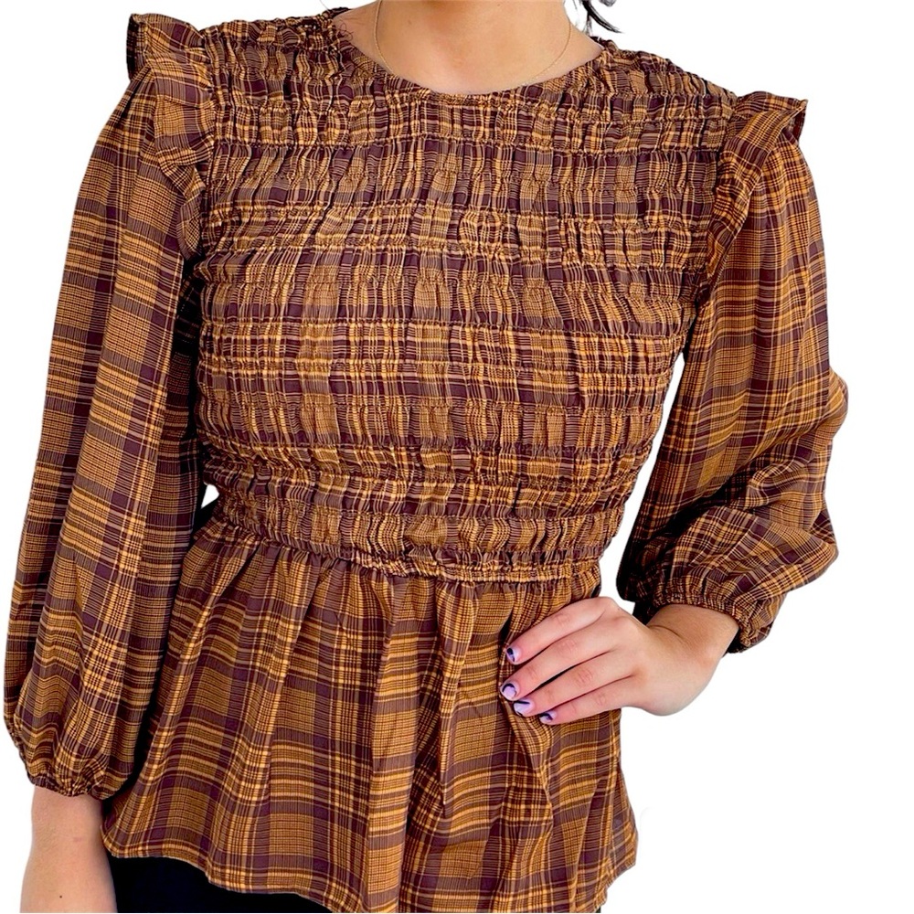 PERCH by Blu Pepper Plaid Peplum Blouse 2XL
